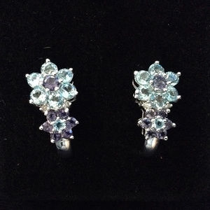 14K solid white gold Blue Topaz & Iolite earrings